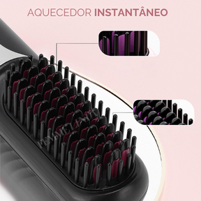 Escova LissBrush Portátil: Alisa em Segundos - Recarregável Bivolt